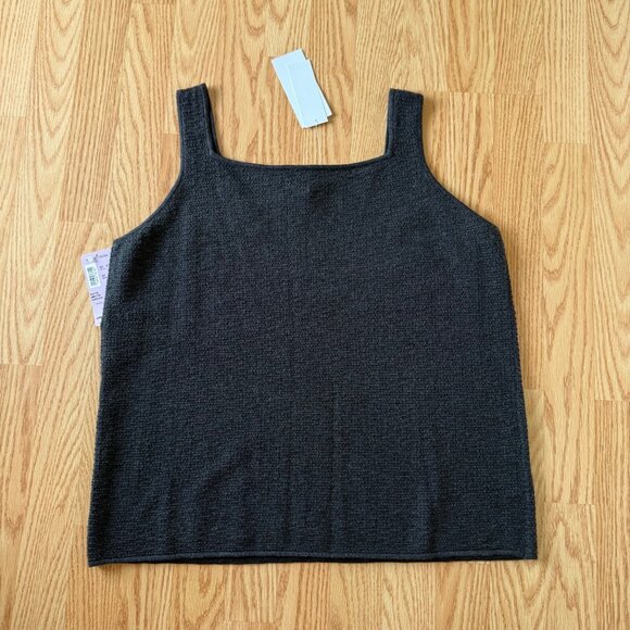 Eileen Fisher Charcoal Gray Square Neck Tank Large Merino Wool Hong Kong Made - Picture 8 of 9